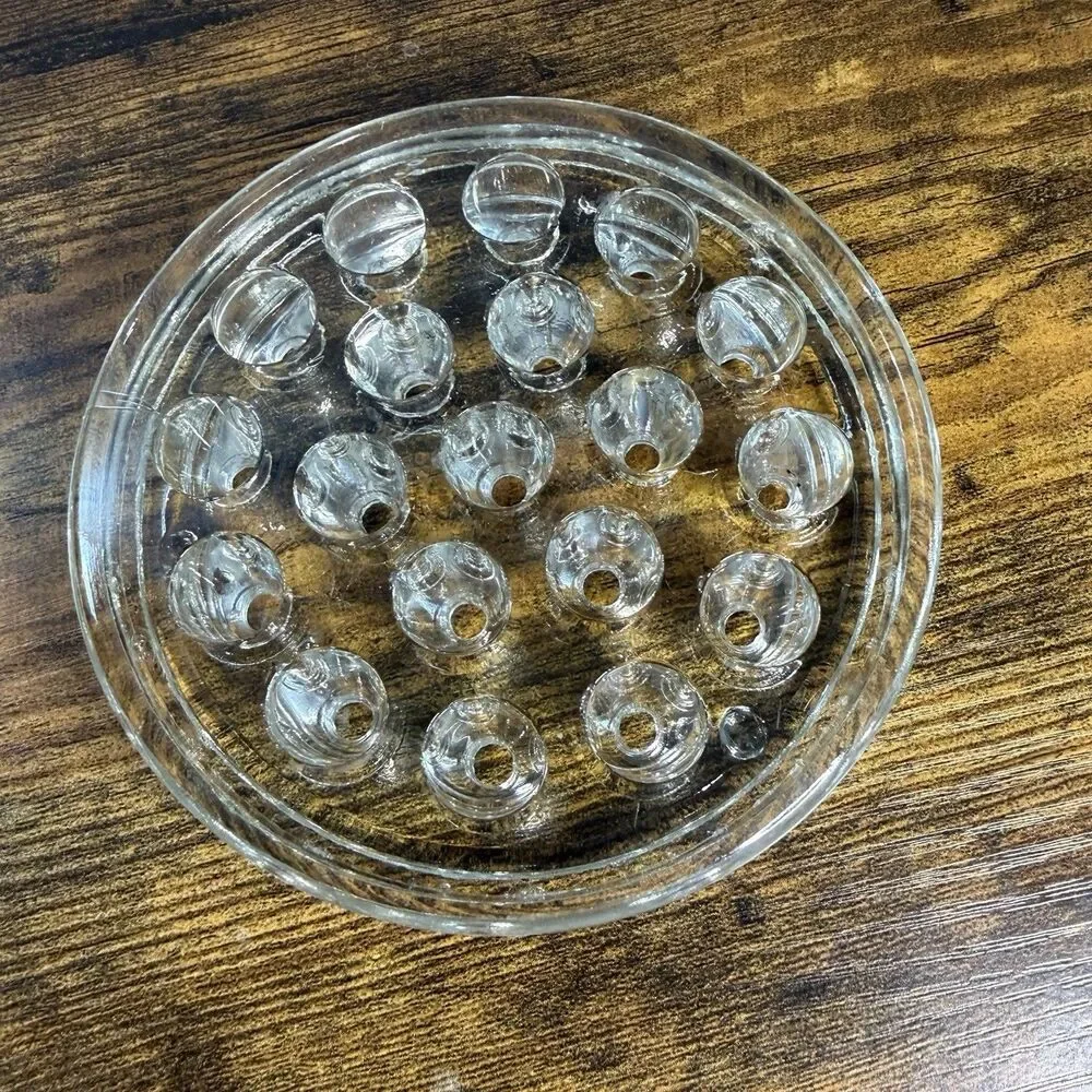Vintage Glass Flower Frog 19 Hole Clear Round 4.75” Floral Arrangement